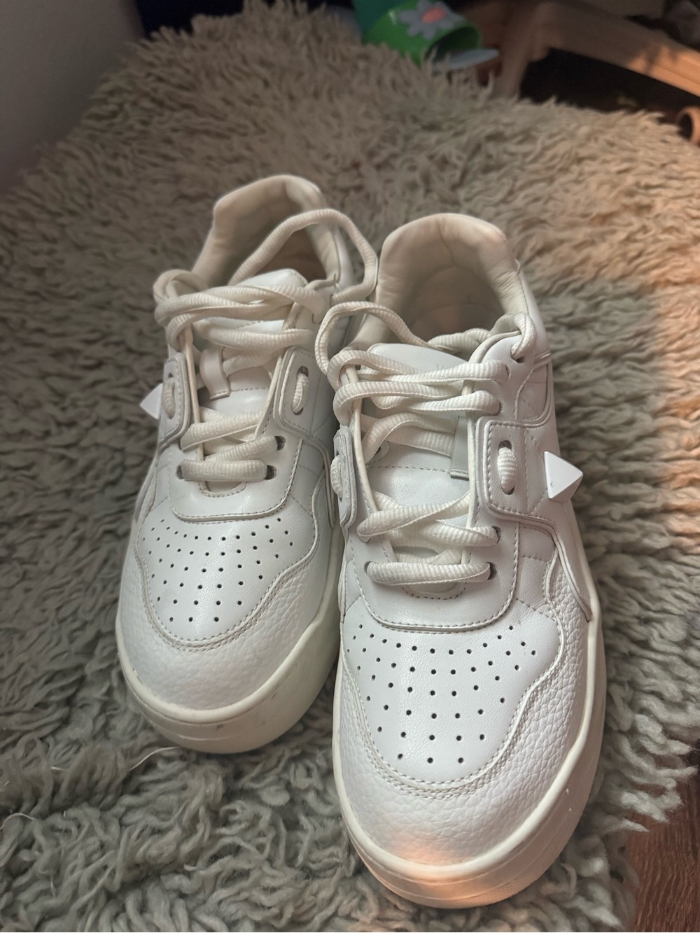 Valentino Kids White Sneakers with Pyramid Stud Detail